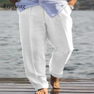 야외 캐주얼 통기성 느슨한 리넨 바지 남성 봄 여름 데일리 레저 편안한 얇은 바지 남성 패션 솔리드 컬러 바지