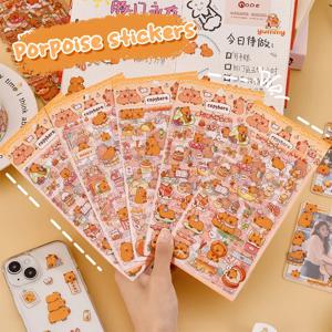 6PCs Kawaii Capybara 스티커 DIY 핸드 계정 앨범 일기 장식 스티커에 대 한 만화 스티커 미적 편지지 선물