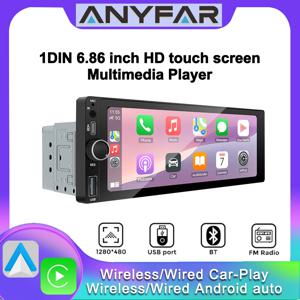 유니버설 1 Din 안드로이드 6.86인치 HD 터치스크린 무선 CarPlay 자동차 라디오 멀티미디어 비디오 플레이어 GPS FM