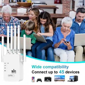 WiFi 리피터 1200Mbps 무선 WIFI 확장기 WiFi 부스터 2.4G/5G 네트워크 증폭기 360 °   사무실 홈용 전체 범위 신호