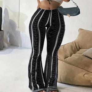 여성 레트로 프린트 플레어 레깅스 섹시 슬림핏 캐주얼 팬츠 스트릿 스타일 2025 봄 여름 패션 롱 트라우저