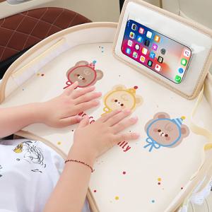방수 아기 카시트 테이블 매트 PU 키즈 여행 트레이 곰 토끼 유모차 수납 정리함 어린이 안전 카시트