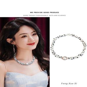 화이트 폴카 도트 진주 자석 걸쇠 목걸이 작은 실크 스카프 여성 쇄골 체인 스카프 장식 목 따뜻한 봄 여름