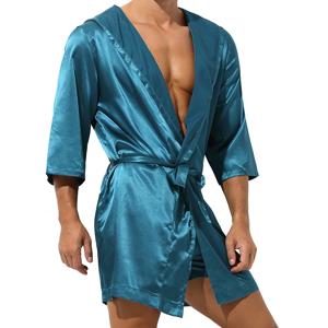 남성용 잠옷 로브, 실크 기모노 목욕 가운, 남성용 후드 잠옷, 잠옷, 피그누아 슬리브, 로파, 섹시한 남성 가운