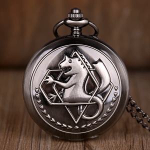 골동품 FullMetal 연금술사 에드워드 엘릭 코스프레 석영 주머니 시계 펜던트 목걸이 남성 여성 Fob 시계