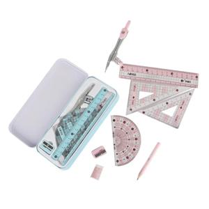 8 in 1 나침반 눈금자 키트 기하학 그리기 도구 페인팅 슈트 수학 학생 문구 연필/눈금자/지우개/샤프너