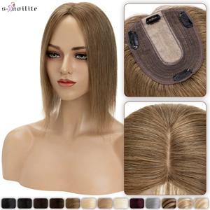 S-noilite 실크 베이스 헤어 토퍼, 천연 헤어 가발, 100% 인모, 여성용 헤어피스 클립, 헤어 연장, 10x12cm, 3.5x9cm
