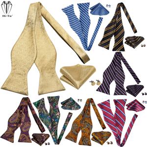 자카드 실크 망 Bowtie 조정 가능한 셀프 보우 타이 포켓 스퀘어 커프스 단추 남성 웨딩 비즈니스 파티 레드 블루 골드 그린
