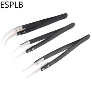 ESPLB 정전기 방지 세라믹 핀셋 스테인레스 스틸 산업용 세라믹 핀셋 절연 직선/곡선 팁 검정색 흰색 핀셋