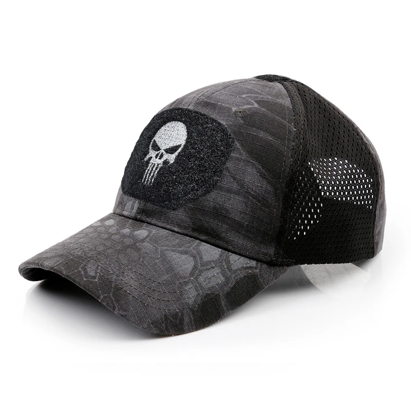 2024 새로운 여름 위장 해골 야구 메쉬 모자 조정 가능한 Airsoft 야외 전술 하이킹 Casquette 모자 남성 여성을위한