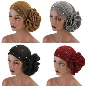 가짜 진주 이슬람 터번 모자 Hijab 모자 여성을위한 이슬람 Underscarf 보닛 이슬람 Underscarf 여성 모자 탄성 머리 랩