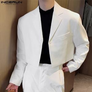 남성 블레이저 솔리드 컬러 옷깃 긴 소매 원 버튼 가을 캐주얼 정장 streetwear 2023 패션 남성 자르기 코트 S-5XL INCERUN