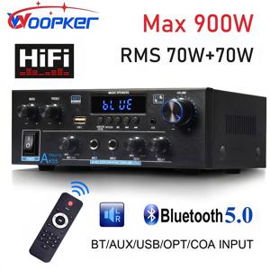 Woopker 증폭기 AK55 900W 최대 2.0 채널 정격 70W + 70W Bluetooth 오디오 Hifi AMP 가라오케 음악 플레이어 지원 110V 220V 12V