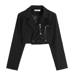 여성 펑크 고딕 자른 블레이저 금속 체인 하라주쿠 디자인 streetwear 세련된 패치 워크 정장 office lady 통근 짧은 코트