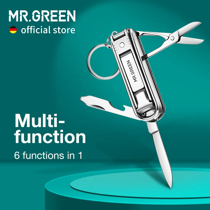 MR.GREEN 다기능 손톱깎이 6가지 기능 네일 파일 병따개 소형 가위 네일 커터 스테인레스 스틸
