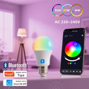 투야 스마트 LED 전구 E27 스마트 라이프 앱 제어 디밍 가능 조명 블루투스 RGB 램프 220-240V 침실 장식 파티 조명 9W