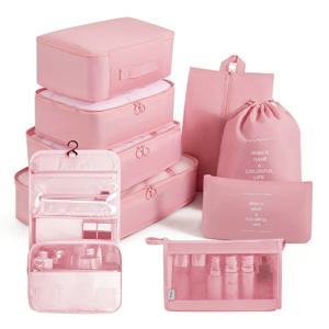 9Pcs 여행 주최자 보관 가방 가방 포장 큐브 휴대용 접이식 옷장 수하물 의류 신발 주머니 메이크업 가방
