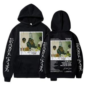 힙합 남성 여성 까마귀 랩퍼 Kendrick Lamar Good Kid 앨범 그래픽 프린트 후드 티셔츠 패션 포켓 streetwear