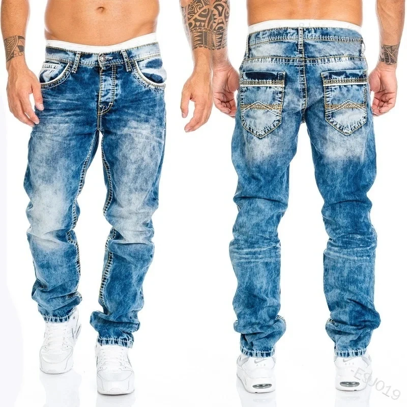 2024 NEW Mens Jeans 브랜드 스트레이트 스트레치 슬림 진 옴므 Pantalones Hombre 캐주얼 바지 데님 바지 헐렁한 청바지 블랙 블루