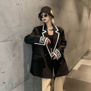 여성용 더블 브레스트 레터 긴팔 상의, 웨딩 캐주얼 비즈니스 하이 퀄리티, 블랙 블레이저, 세트 코트, 여성 패션 재킷