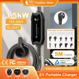 feyree EV 휴대용 충전기 Type2 / GB/T 플러그 커넥터 16A 1상 3.5KW Type1 전기 자동차용 5m Wallbox 충전 스테이션