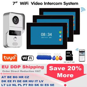 HD 7 인치 LCD 모니터 WiFi Tuya 비디오 초인종 야외 도어 벨 방수 도어 폰 IP65 RFID 잠금 해제 인터콤 EU DDP 배송
