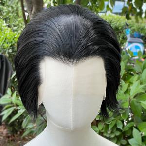Widow's Peak 제트 블랙 합성 가발 남성용 13x4 레이스 프론트 가발 짧은 밥 컷 코스프레 가발 여성용 150% 밀도 Glueless