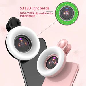 모바일용 매크로 렌즈, 15X 필 링 라이트, LED 셀카 라이브 램프, 카메라 렌즈, 범용 플래시, 스마트폰 휴대용 라이트 클립