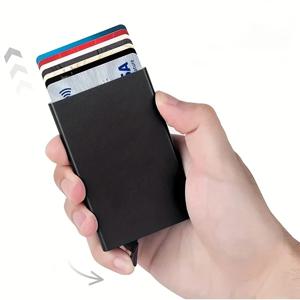 RFID 카드홀더 스마트 지갑, 카드 홀더, 금속 얇은 슬림, 팝업 미니멀리스트 소형 블랙 미니 케이스, 남녀공용 지갑