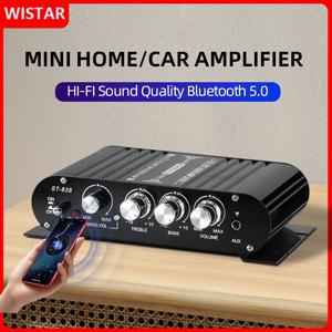 ST-838 HiFi 2.1 채널 전력 증폭기 Bluetooth 호환 5.0, 20Wx2 서브우퍼 증폭기 사운드 앰프 저음 및 고음 조정