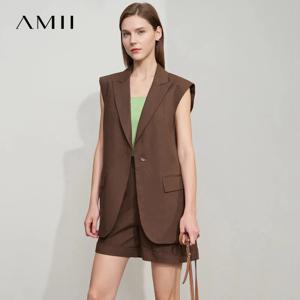 Amii 미니멀리스트 여성을위한 새로운 여름 조끼 자켓 통근 코튼 린넨 느슨한 오피스 패션 블레이저 여성 의류 12542071