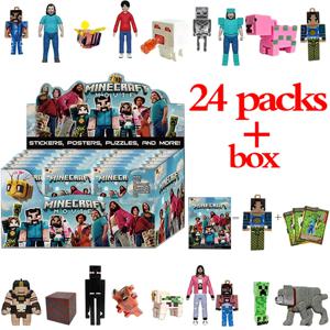 2-24pcs 애니메이션 마인 크래프트 블라인드 박스 그림 액션 입상 키트 PVC 모델 장난감 매칭 카드 도매 어린이 생일 선물