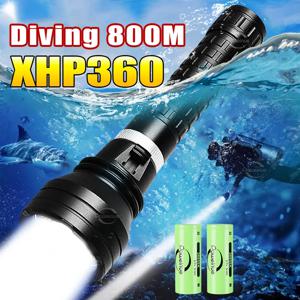 10000LM 강력한 XHP360 다이빙 손전등 IPX8 수중 램프 전문 스쿠버 다이빙 토치 1000M 고전력 LED 손전등