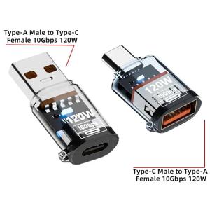 USB3.2 어댑터 10Gbps, 120W USB C 암-USB 수/USB Type-C 수-USB 암 어댑터 OTG 고속 충전 (듀얼)
