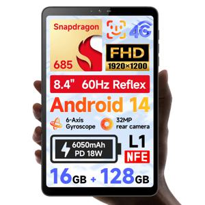 BNCF BPad 미니 8.4인치 스냅드래곤 SMD685 태블릿 안드로이드14 (8+8)GB 램+128GB 저장용량 6050mAh 배터리 4G LTE 와이드바인 L1 2K IPS 탭