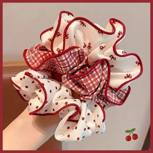 2/3pcs 여자를위한 하이 엔드 레드 귀여운 도트 격자 무늬 Scrunchies 여자 부드러운 탄성 헤어 넥타이 부드러운 헤어 밴드 패션 헤어 액세서리