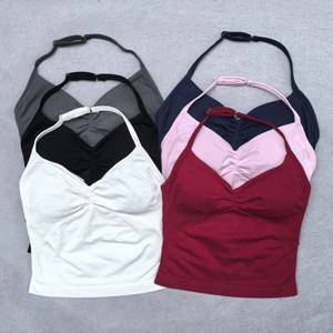 조절 가능한 스트랩 짐 탑 백리스 짐 의류 여성 스크런치 브라 탈부착 컵 요가 탱크 운동복 탑 스포츠 베스트