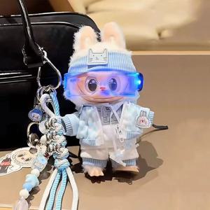 Labubu I II 미니 인형 17cm 복장 액세서리 세트 수집가를위한 하트 비트 후드 티셔츠와 청바지 의류