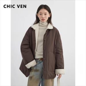 CHIC VEN 새로운 한국 여성 파카 싱글 브레스트 루즈 캐주얼 두꺼운 여성 재킷 양면 코트 겨울 2025