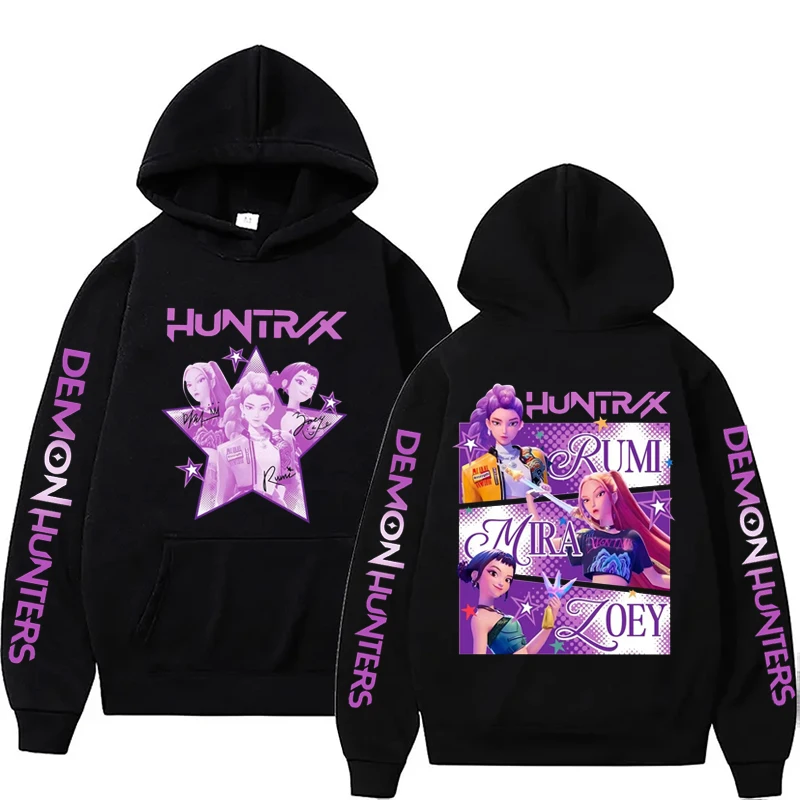 Kpop Demon Hunters Fanmerch Mira Rumi Zoey Huntrix 후드 하라주쿠 풀오버 탑 남자 여자 운동복 팬 선물