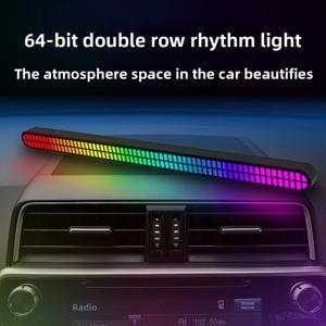 30CM 더블 행 64bit RGB 픽업 LED 바 음성 제어 조명 충전식 자기 음악 리듬 라이트 자동차 분위기 조명