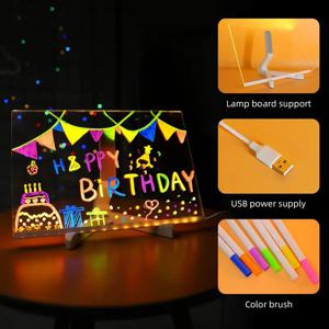 DIY 아크릴 보드 야간 조명 7색 펜 LED 메모 보드 어린이용 LED 쓰기 보드 LED 그림 보드