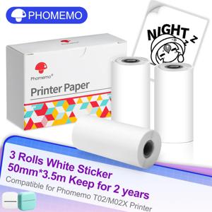 3 롤/박스 Phomemo 검정색 흰색 감열지 자체 접착 스티커 53mm x 3.5mFor T02/M02X 미니 휴대용 열전 사 프린터