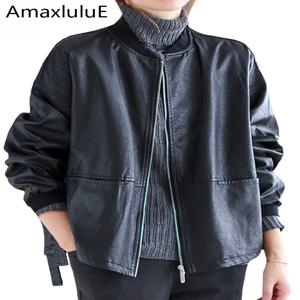 Amax luluE 2024 가을 패션 바이커 의류 여성 느슨한 빈티지 가짜 가죽 자켓 럭셔리 펑크 Pu 코트 블랙 빅 겉옷