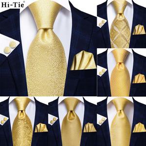 하이-넥타이 옐로우 골드 솔리드 페이즐리 실크 웨딩 넥타이 남성용 Hanky ​​Cufflink 선물 남성 넥타이 Gravata Set Business Dropship Designer