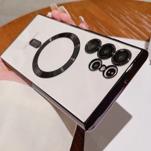 럭셔리 도금 맥세이프 마그네틱 케이스 삼성 갤럭시 S22 S23 울트라 플러스 전화 케이스, 무선 충전 소프트 실리콘 커버
