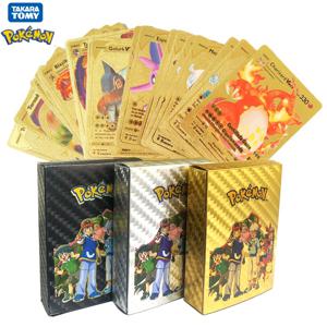 11-110Pcs 포켓몬 카드 금박 황금 글자 영어 스페인어 프랑스어 독일어 게임 카드 Metalicas Charizard Vmax Gx 시리즈 선물