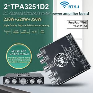 2*220W + 350W Bluetooth TPA3251 전력 증폭기 보드 USB 사운드 카드 서브우퍼 극장 오디오 스테레오 이퀄라이저 앰프 2.1 채널 클래스 D