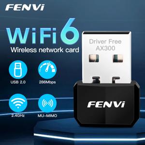 FENVI WIFI6 USB 어댑터 동글 AX286 USB 2.0 네트워크 카드 Win7/10/11 드라이버 용 PC/노트북 용 2.4GHz 미니 무선 수신기 무료