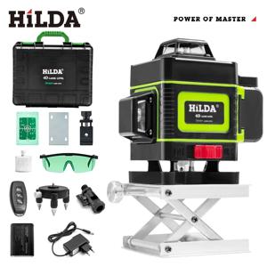 HILDA 4D 그린 레이저 수평 360, 셀프 레벨링, 수직 및 수평, 강한 그린 라이트 빔, 광학 기기, 16 라인
